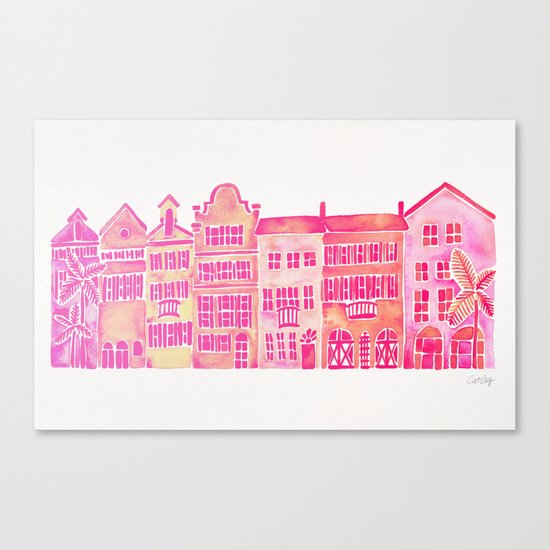 Tropical Homes – Pink Ombré Canvas Print