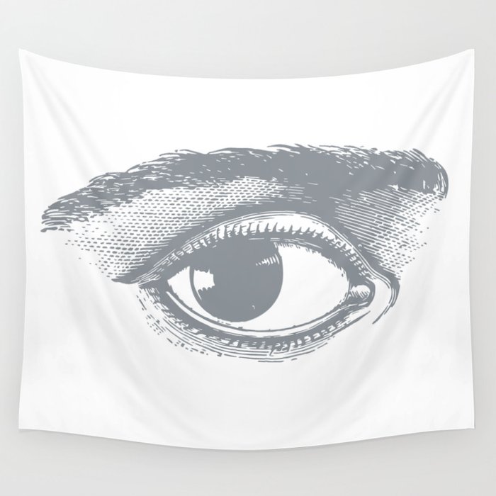 I see you. Gray on White Wall Tapestry