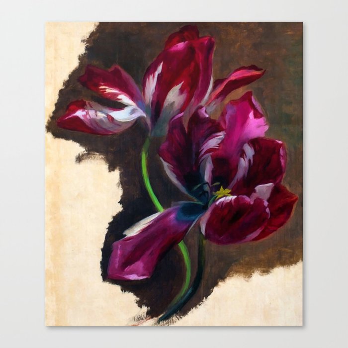 Study of a tulip in amethyst purple still life portrait floral painting for living room, kitchen, dinning room, bedroom home wall decor Canvas Print
