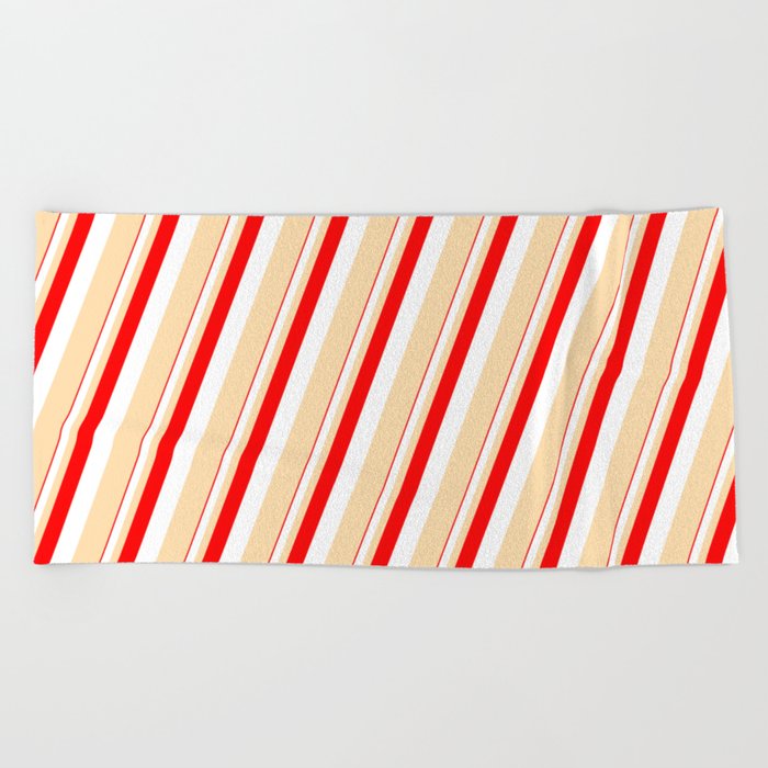 Red, White, and Tan Colored Lines/Stripes Pattern Beach Towel