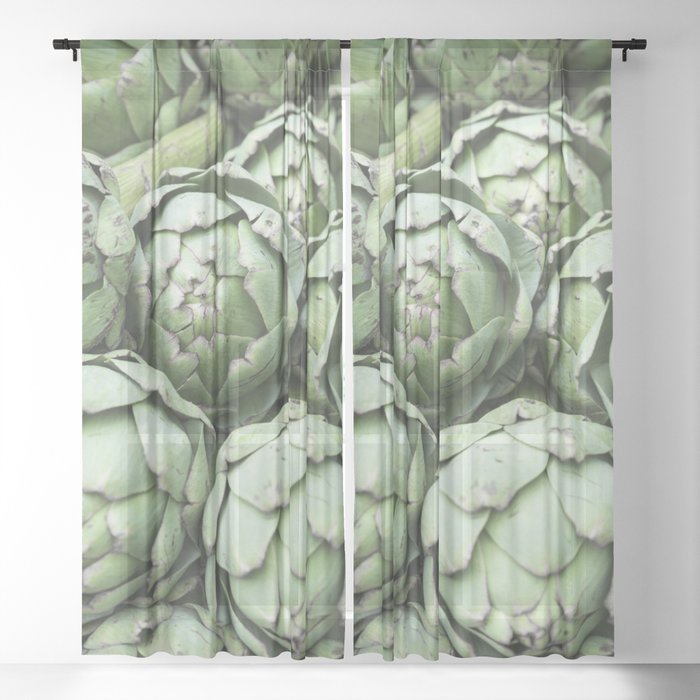 Artichoke vegetable green art print- farmersmarket stand in France - food and travel photography Sheer Curtain