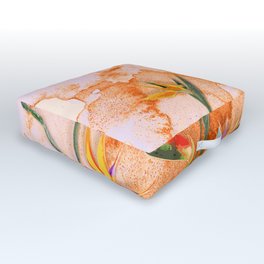Birds of Paradise in Bloom Outdoor Floor Cushion | Exotic, Floral, Garden, Canvas, Collage, Painting, Rainforest, Jungle, Wild, Graphicdesign 