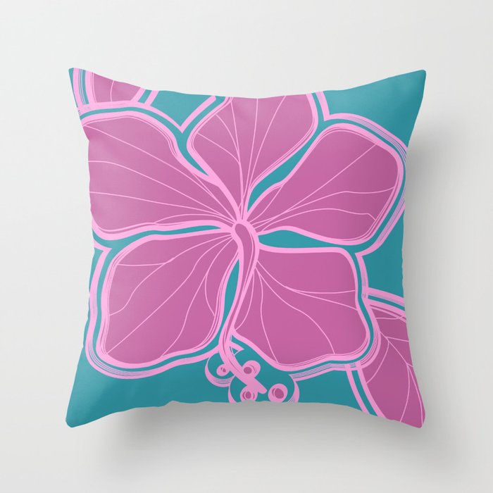 Kailua Hibiscus Hawaiian Sketchy Floral Design Throw Pillow by Drive