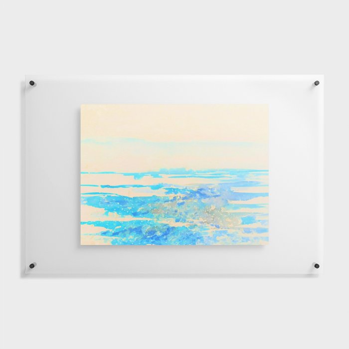 Water Greeting, Bright, Watercolor Painting;  primrose yellow and cobalt turquoise Floating Acrylic Print