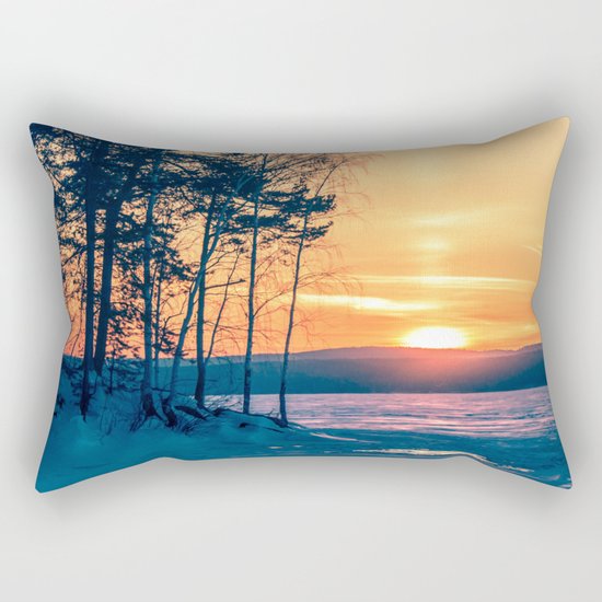 Winter sunset and the sun pillar Rectangular Pillow