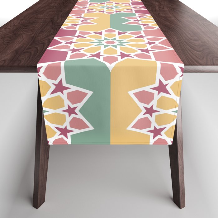 Pink Stars and Yellow Flowers ARABIC TILES Table Runner