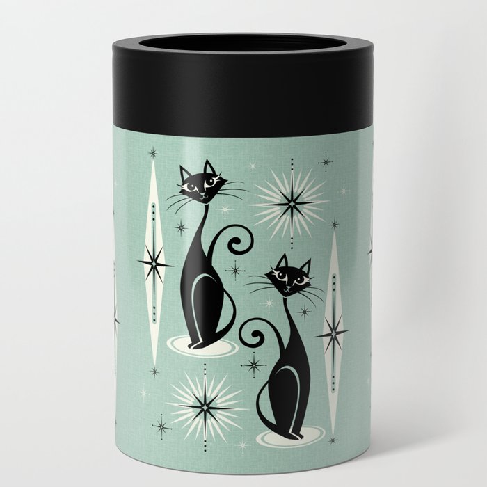 Mid Century Meow Retro Atomic Cats Mint Can Cooler