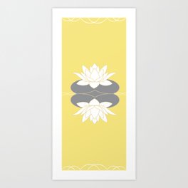 White lotus with Illuminating Yellow and Ultimate Gray  Art Print | Serene, Digital, Reflection, Ultimategray, Graylilypad, Calm, Yoga, Pantone, Relax, Graphicdesign 