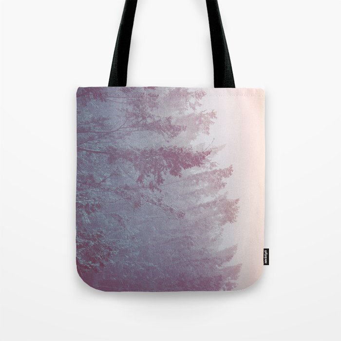 Forest Fog - Snowy Mountain Trees at Sunset Tote Bag