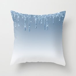Blue Dripping Glitter Throw Pillow