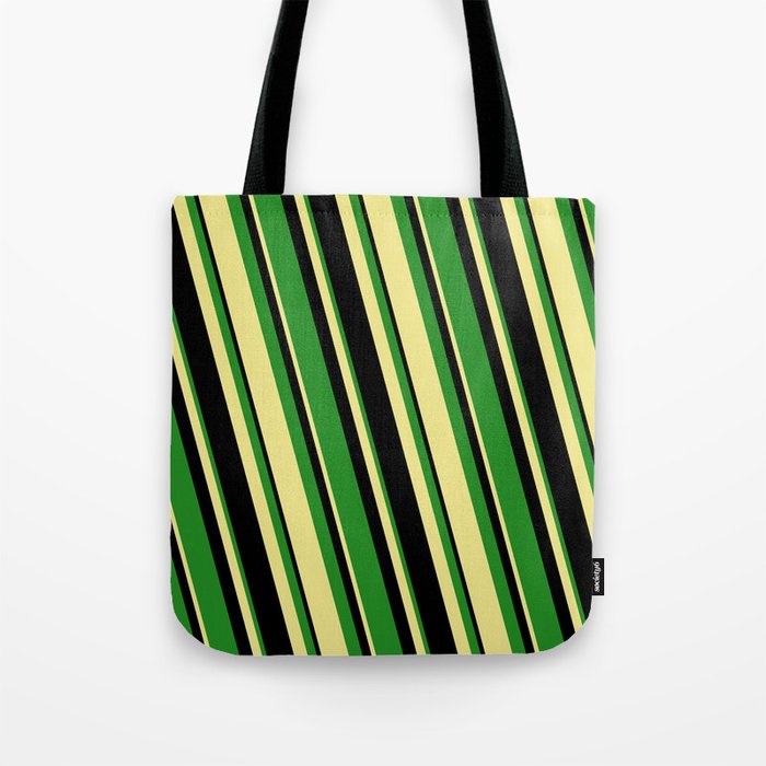 Black, Forest Green, and Tan Colored Stripes Pattern Tote Bag