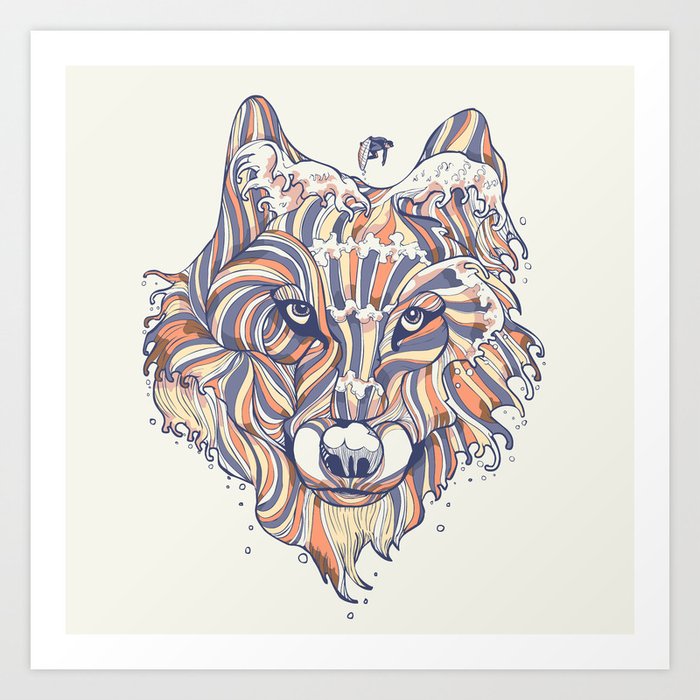Wave Wolf Art Print