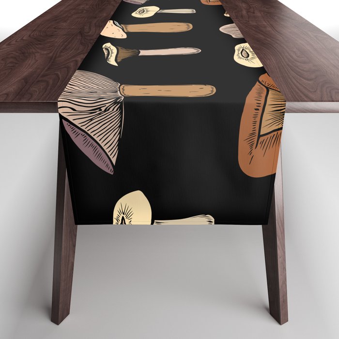 colorful fungi on black Table Runner