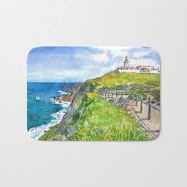 Cabo da Roca, Portugal Bath Mat | Painting, Aquarelle, Atlantic, Europe, Waves, Rock, Watercolor, Cabodaroca, Lighthouse, Tourist 