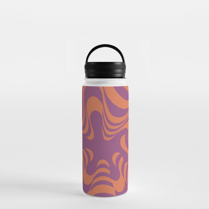 Abstract Groovy Retro Liquid Swirl Purple Orange Pattern Water Bottle
