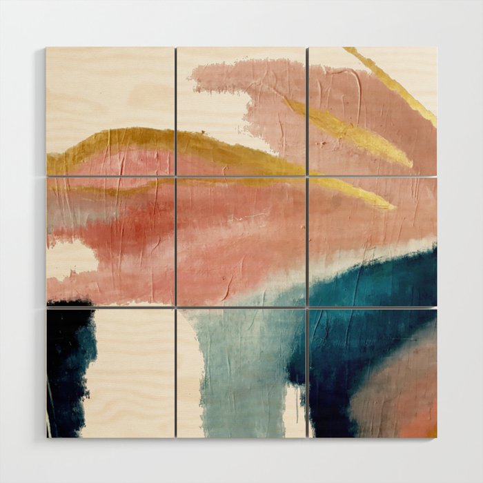 Exhale: a pretty, minimal, acrylic piece in pinks, blues, and gold Wood Wall Art