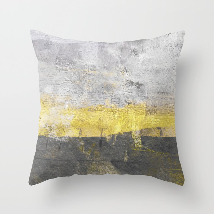 Yellow and Grey Abstract Painting - Horizontal Throw Pillow