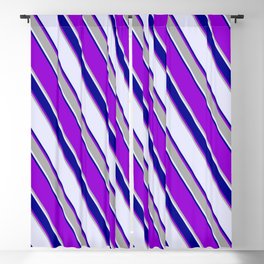 [ Thumbnail: Lavender, Dark Blue, Dark Violet, and Dark Grey Colored Lined Pattern Blackout Curtain ]