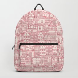 cafe buildings pink Backpack
