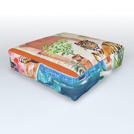 Tiger by the pool Outdoor Floor Cushion