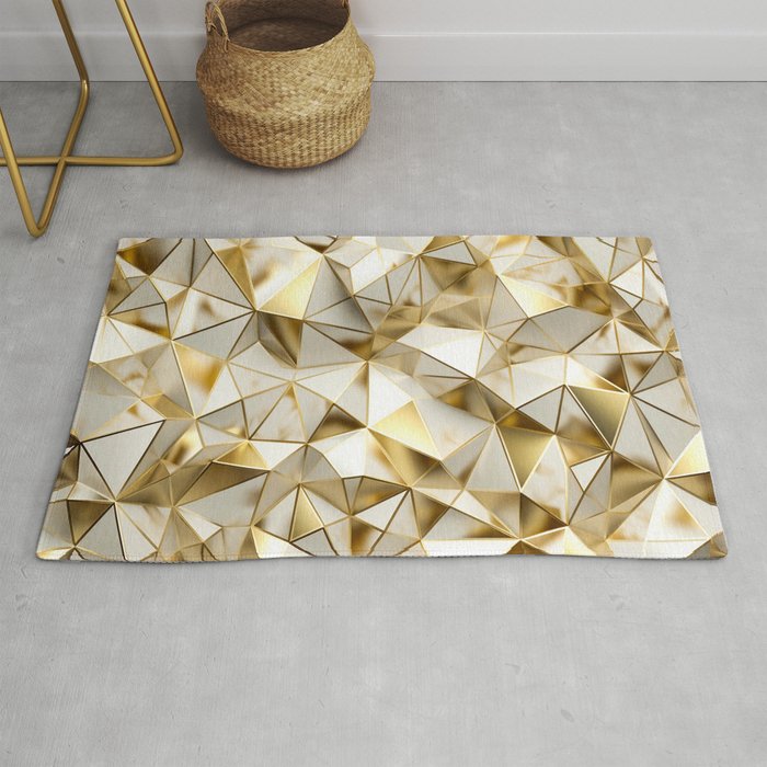 Gold and White Geometric 3d Pattern Rug