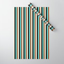 [ Thumbnail: Turquoise, Sienna, Beige & Black Colored Lines Pattern Wrapping Paper ]
