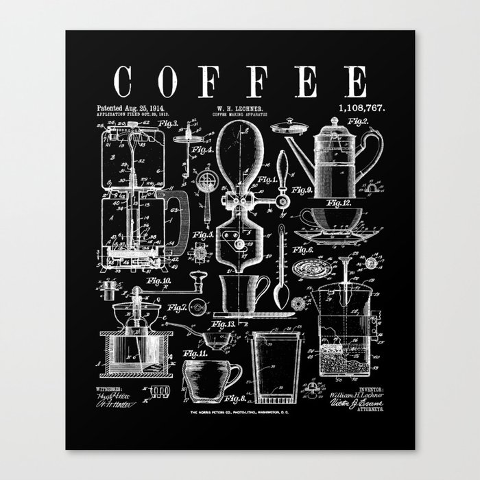 Coffee Drinker Lover Caffeine Addict Vintage Patent Print Canvas Print