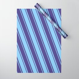 [ Thumbnail: Light Sky Blue and Dark Slate Blue Colored Lines Pattern Wrapping Paper ]