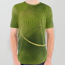 Tropical Leaves & Golden Rings Green Tones All Over Graphic Tee