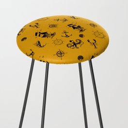 Mustard And Blue Silhouettes Of Vintage Nautical Pattern Counter Stool
