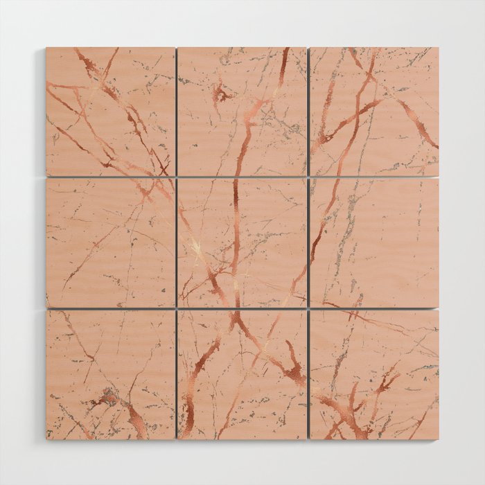 Rose Gold Glitter Marble Collection Wood Wall Art
