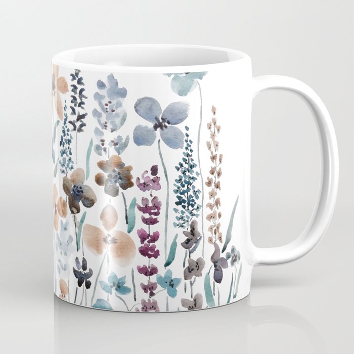 watercolor blue brown wildflower field  Coffee Mug