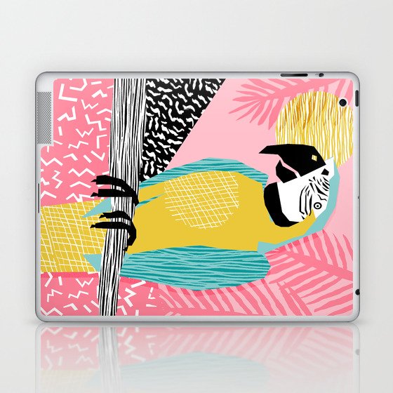 Holy Moly - memphis throwback retro neon bird macaw tropical island pop art bird watching 1980s Laptop & iPad Skin