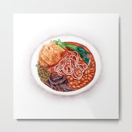 Watercolor Illustration of Chinese Cuisine - Liuzhou River Snails Rice Noodle | 螺蛳粉 Metal Print | Snail, Fungus, Scallion, Delicious, Pepper, Painting, Noodle, Chili, Greens, Vegetable 