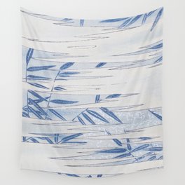 Blue Bamboo Leaves Abstract Vintage Japanese Pattern Wall Tapestry