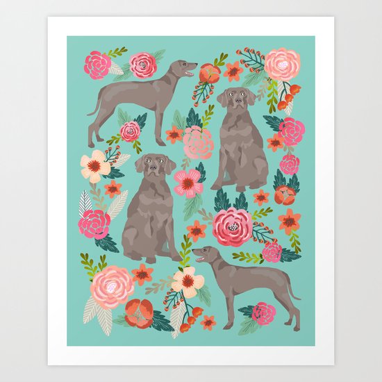 Weimaraner florals dog portrait art custom dog breed pet art dog lover must have weimaraners Art Print