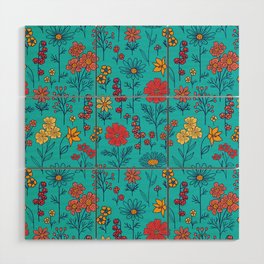 Vibrant Turquoise, Red & Orange Floral Wood Wall Art