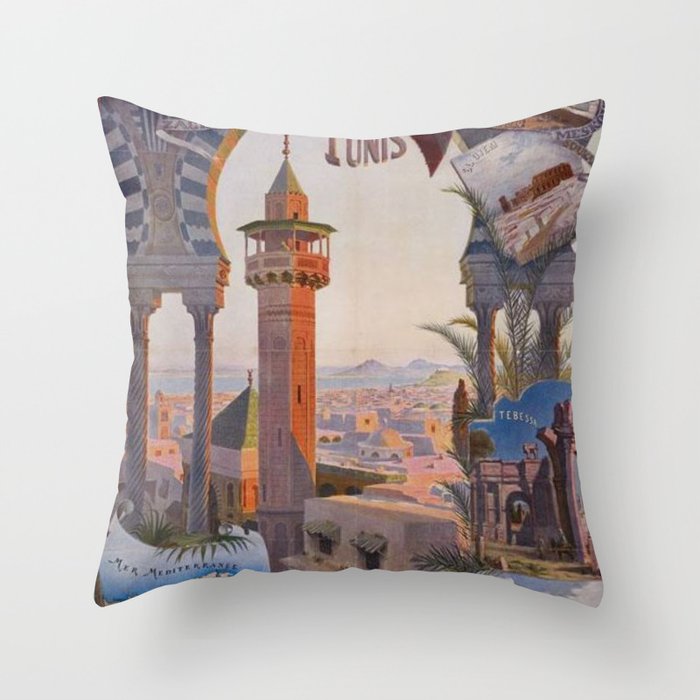 Tunisia Vintage Travel Poster Throw Pillow