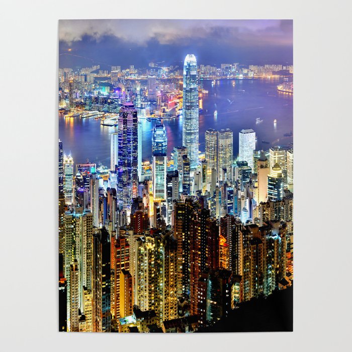 Colorful Hong Kong City Skyline Poster