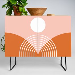 Geometric Rainbow Sun Abstract 35 in Rose Gold Red Credenza