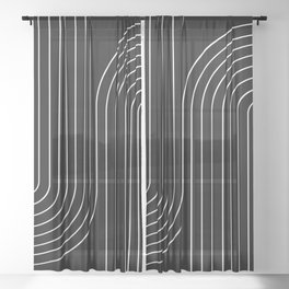 Minimal Line Curvature II Black and White Mid Century Modern Arch Abstract Sheer Curtain
