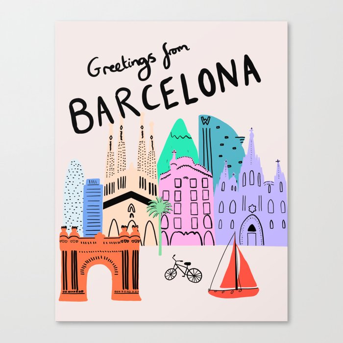 Greetings From Barcelona Canvas Print