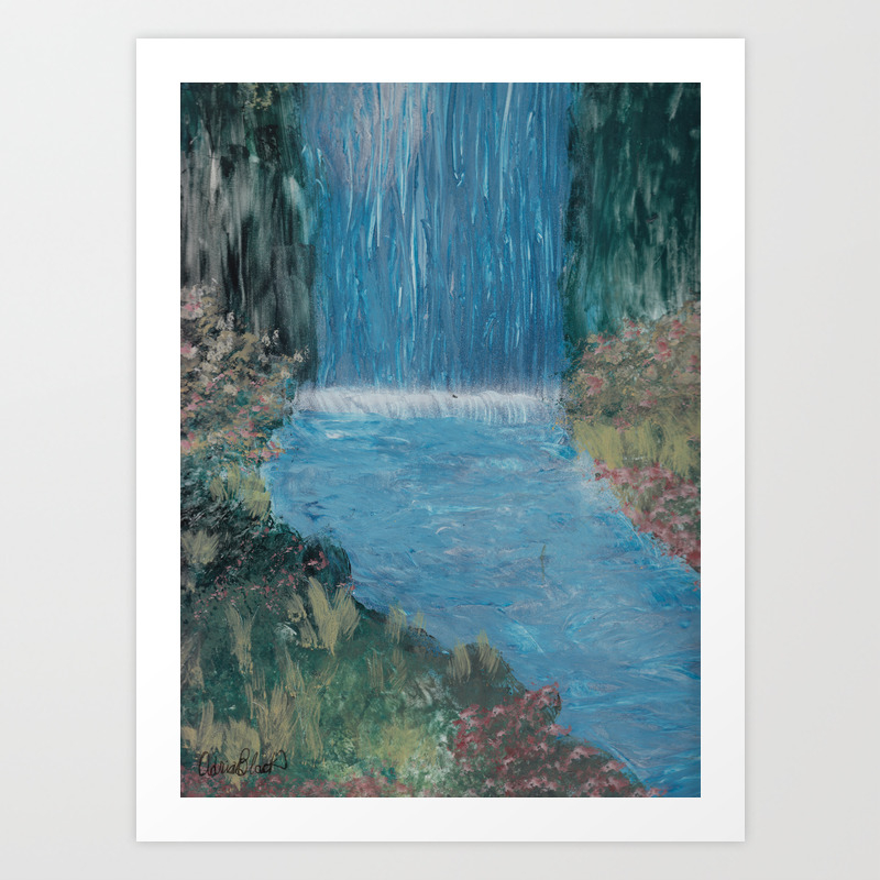 Waterfall With Spring Flowers Spray Paint Art Art Print By Adriablack Society6