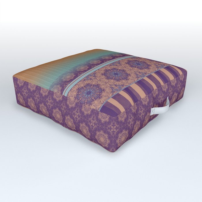 Purple Teal Orange Boho Mandala Tile Ombre Mixed Pattern Outdoor Floor Cushion