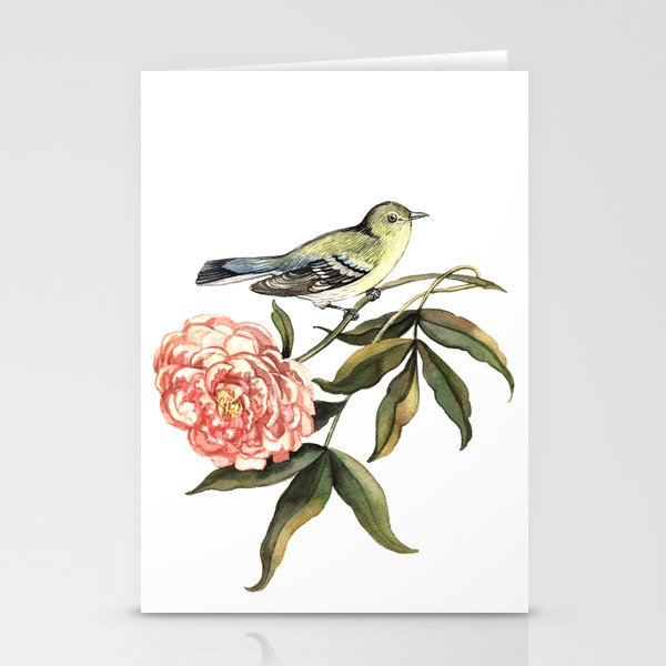 Watercolor illustration with bird and flower Stationery Cards