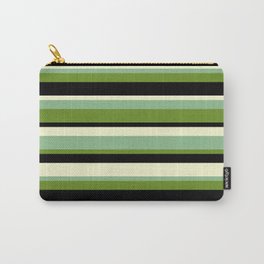 [ Thumbnail: Dark Sea Green, Green, Black & Light Yellow Colored Striped/Lined Pattern Carry-All Pouch ]