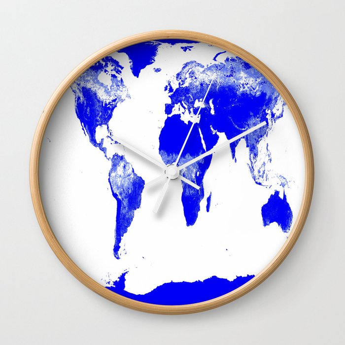 World map Blue & White Wall Clock