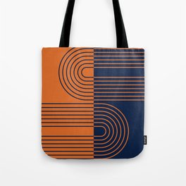Geometric Lines Rainbow Abstract 8 in Navy Blue Orange Tote Bag