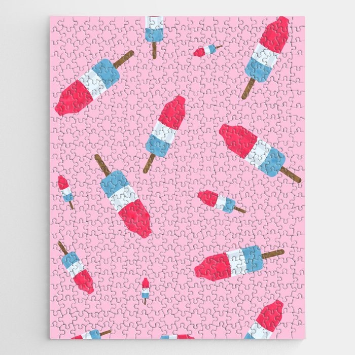  Popsicles - Retro Pattern - (pink background) Jigsaw Puzzle