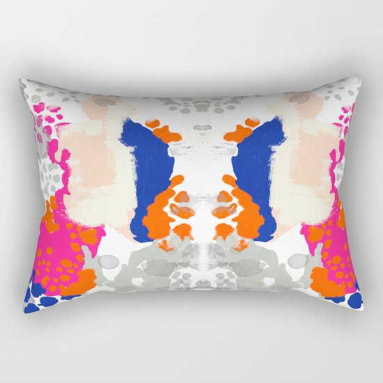 Mica - Abstract painting in modern fresh colors navy, orange, pink, cream, white, and gold Rectangular Pillow